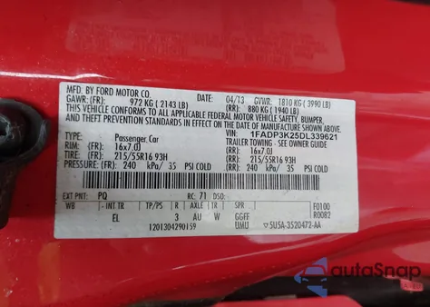 2013 Ford Focus Se from USA, damaged, VIN 1FADP3K25DL339621
